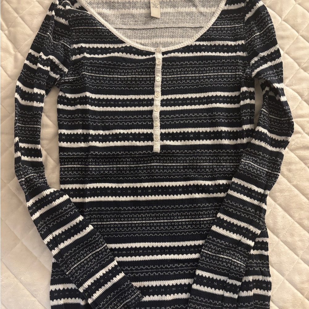 Lucky Brand Black and White Striped Long Sleeve Tee